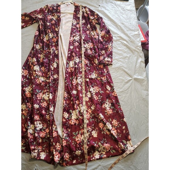 Womens Small Duster Cardigan Dark Floral Velour Pockets Maroon Lularoe - Picture 7 of 9